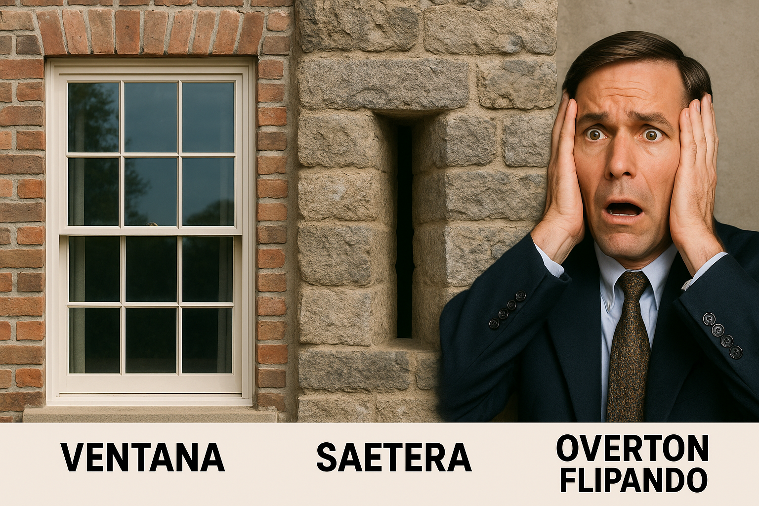 Una ventana comparada con una saetera. Se ve que la ventana es grande y la saetera pequeña. También sale Overton flipando